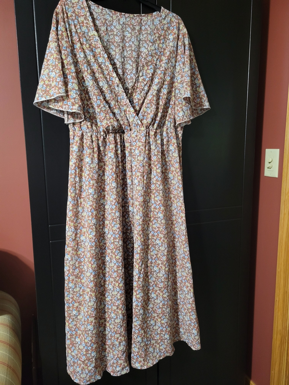 SHEIN Brown Floral Maxi Dress with Flutter Sleeves